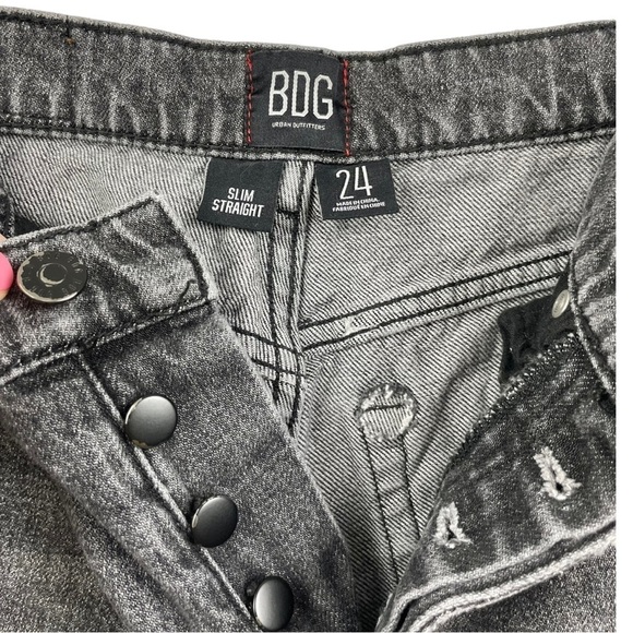 BDG Distressed w/ Rips High Rise Slim Straight Charcoal Wash Jeans Size 24 - Picture 7 of 9